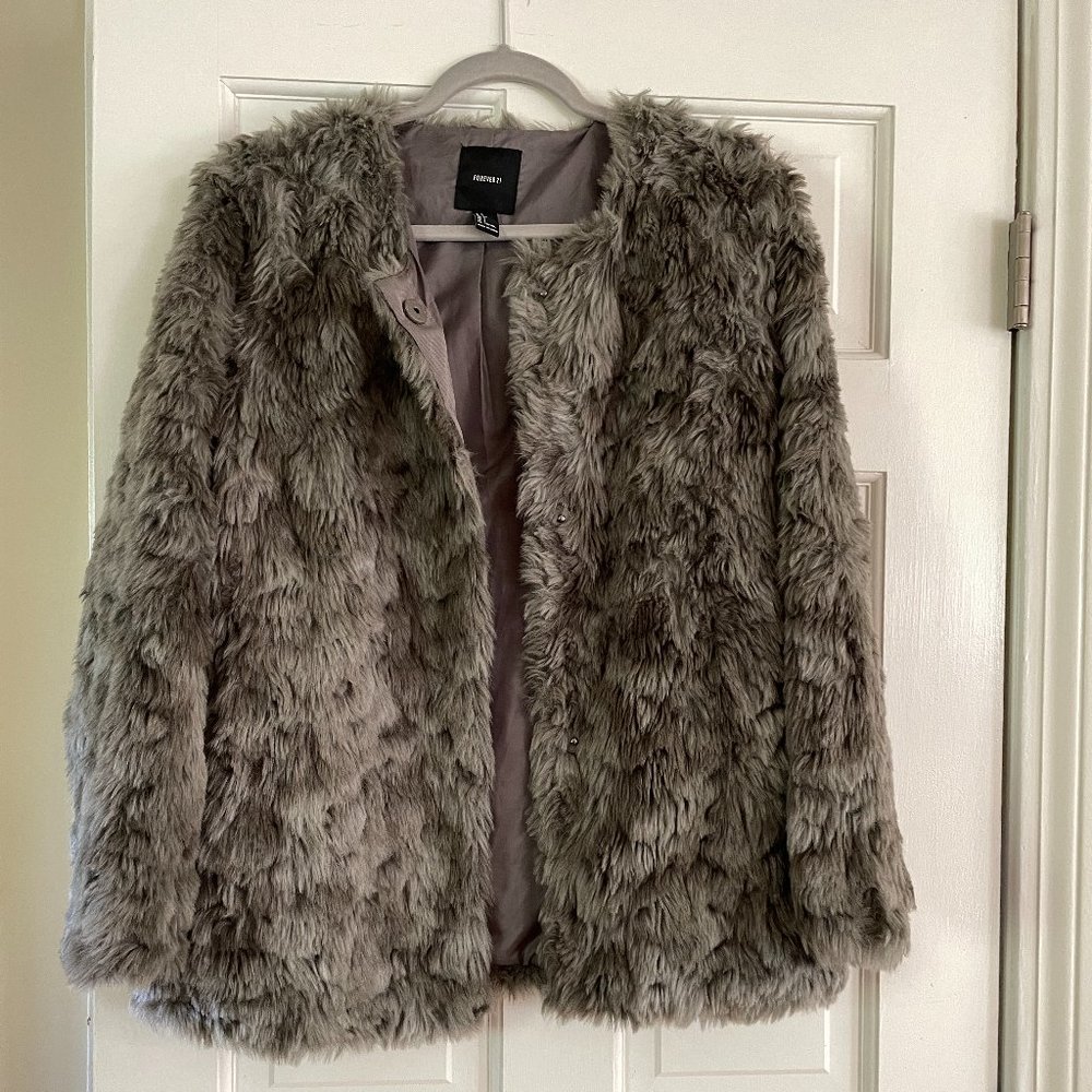 Forever 21 Grey Faux Fur Jacket